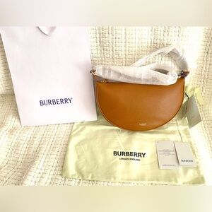 Burberry All Soft Large Tan Sling Half Moon Crescent Crossbody Bum Bag, NWT